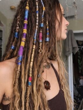4/$15 Dreadlock Deco Set Accessories 6 Wire Blue Beads 5 Rings 2 Thread